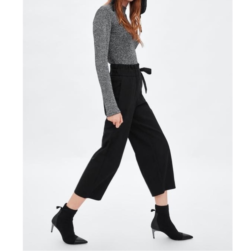 Zara cropped black paper bag pants